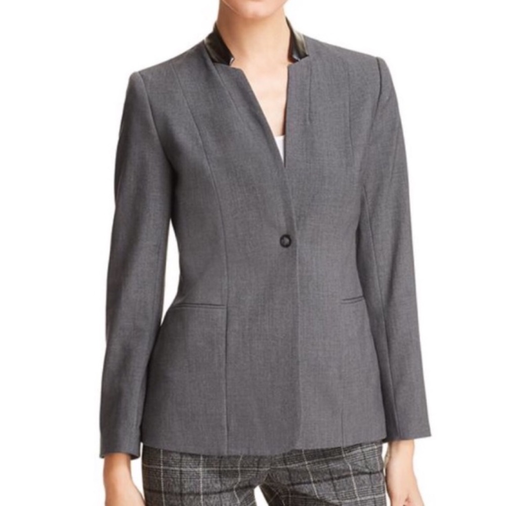 [T Tahari] | Faux Leather Trim Blazer